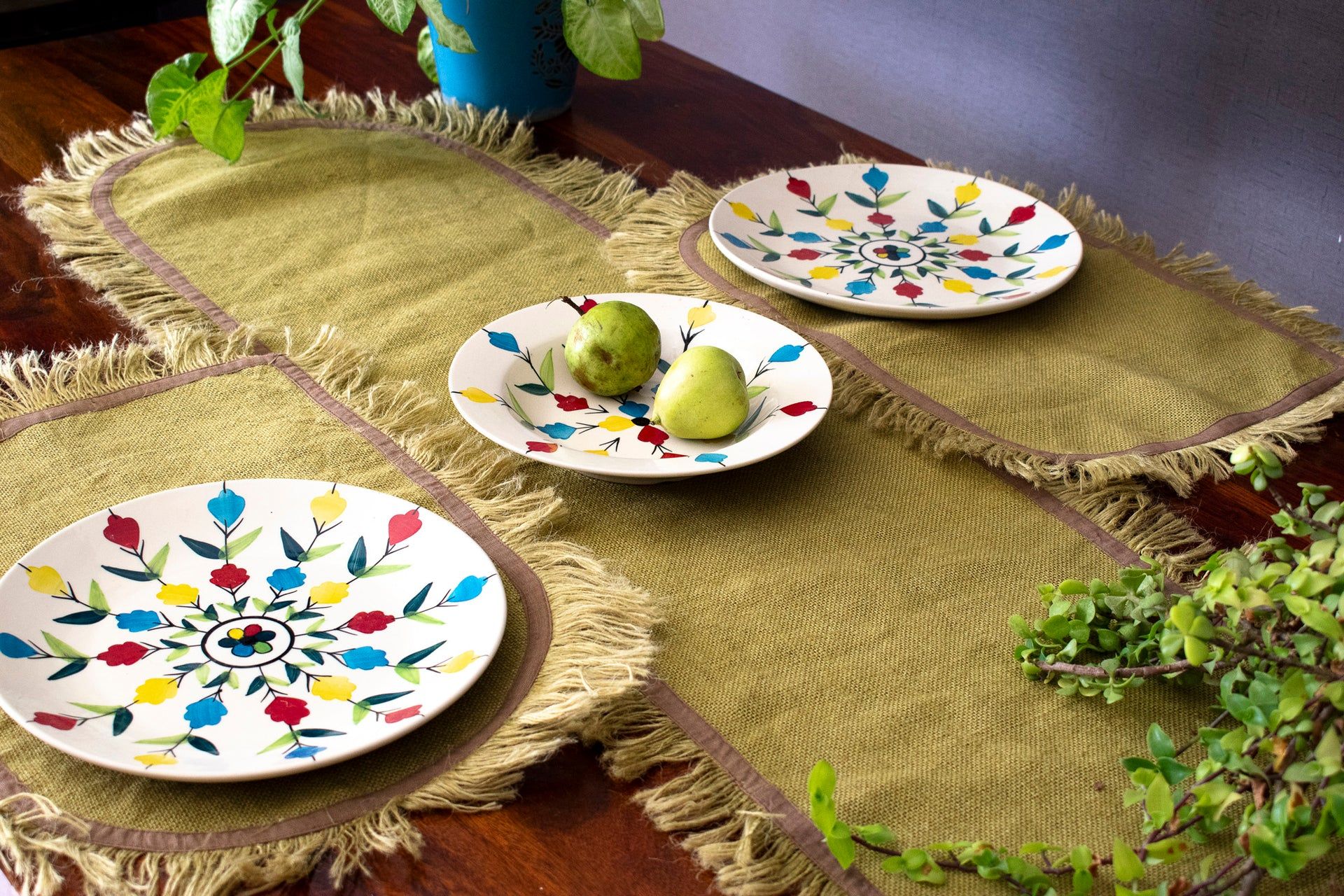 Artisan Jute Table Runner- Olive Moss v3.0